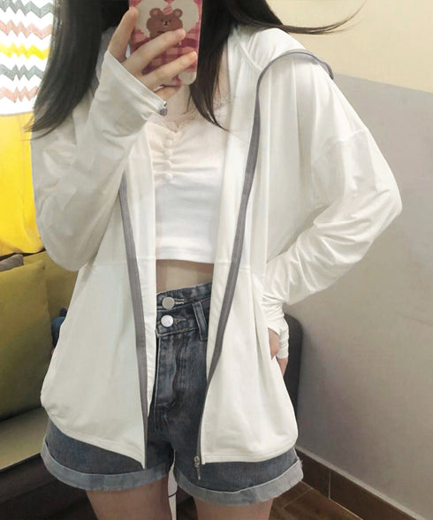 UV対策パーカー 冷感タッチカーディガン フード付き 指穴付きアウター 涼しい オーバーサイズ ジップアップトップス 紫外線対策羽織り 日焼け止めラッシュパーカー 83LIULIUB-001